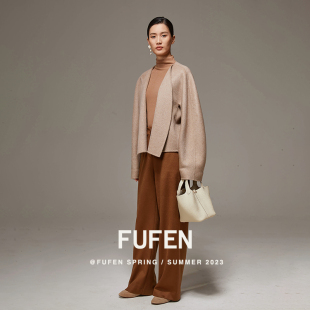 FUFEN无领对襟解构廓形短款 19326 大衣女秋冬新款 真丝驼绒大衣DS