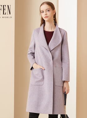 FUFEN福芬秋冬新款女翻领纯色羊毛宽松毛呢大衣外套DY-13375