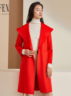 FUFEN福芬冬季新款毛呢外套女简约百搭连帽羊毛大衣DY-14099