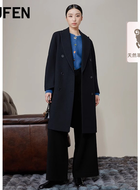 FUFEN福芬新款毛呢大衣气质优雅宽松黑色外套上衣女DY-13530