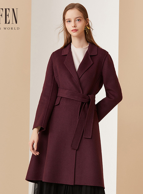 FUFEN福芬秋冬款系带西服领羊毛中长款毛呢大衣外套DY-14039