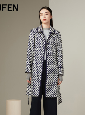 FUFEN福芬春秋新款女风衣大衣复古格子修身外套FY-14473-1