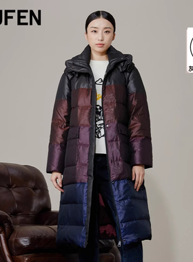 FUFEN福芬新款长款羽绒服女灰鹅绒偏厚外套大衣女YR-14535