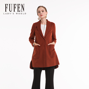 FUFEN2019秋冬新品枣红色毛呢大衣中长款两粒扣口袋大衣FY-11251