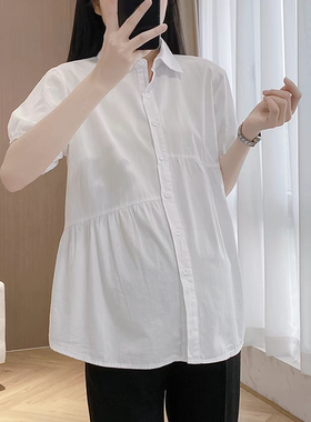 孕妇装夏季纯棉孕妇衬衣上班族工作服ol职业通勤白色短袖上衣女装