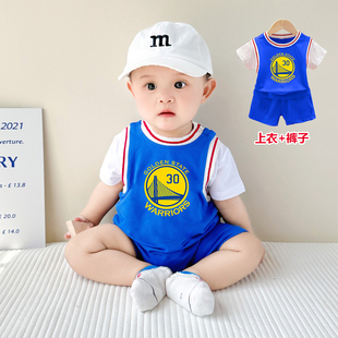 纯棉夏季套装女运动短袖套装宝宝运动衣服小孩男篮球服装儿童短裤