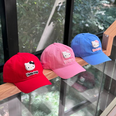 日单春秋ins风简约小清亲子款鸭舌帽高颜值kitty猫儿童纯棉棒球帽