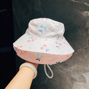 日单薄棉清新樱桃女童渔夫帽夏日出游遮阳帽户外防晒帽 大坏狼