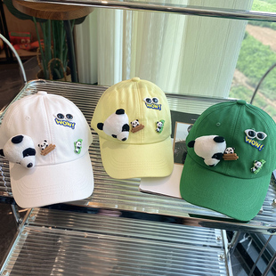 韩国同款 出游卡通棒球帽休闲棉质弯檐帽新 熊猫亲子鸭舌帽2023秋款