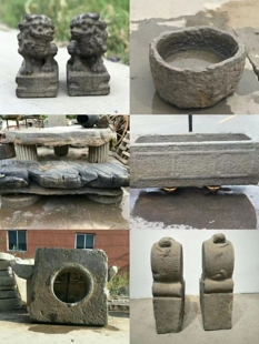 案头狮子老旧石雕养鱼养花洗手石盆随型大茶桌老式牛槽抱鼓石门墩