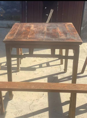 老榆木八仙桌条凳一套怀旧老物件桌子复古民宿主题收藏装饰摆件