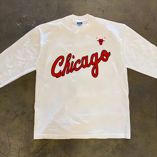 打底衫 芝加哥公牛球服t恤公牛队23号球衣美式 复古篮球服运动长袖