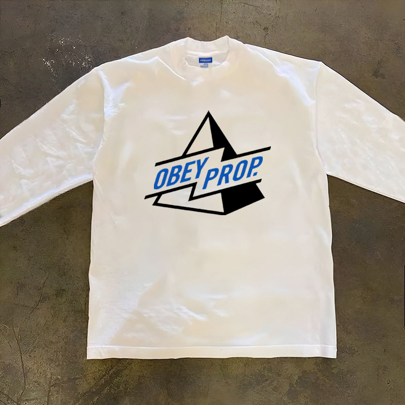 美式休闲字母印花长袖T恤户外小众潮牌重磅纯棉小领口300克打底衫