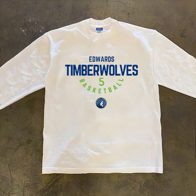 森林狼爱德华兹5号长袖T恤潮牌休闲运动训练上衣重磅300克打底衫