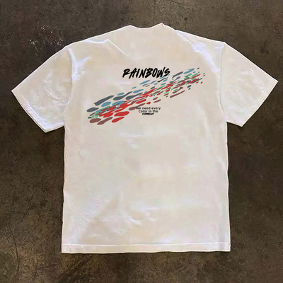 美式休闲涂鸦字母印花短袖T恤户外潮牌简约潮流纯棉重磅280克半袖