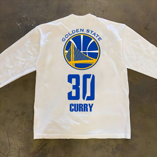 勇士队库里30号篮球球衣运动训练长袖T恤美式潮牌重磅300克打底衫