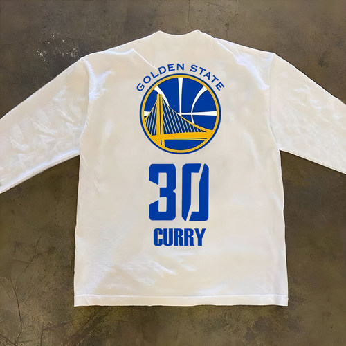勇士队库里30号篮球球衣运动训练长袖T恤美式潮牌重磅300克打底衫