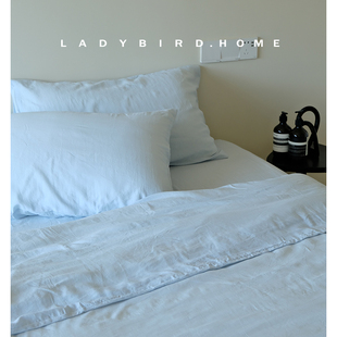 baby婴儿蓝 新型100水洗棉感天丝亲肤床单纯色夏季床上床单四件套