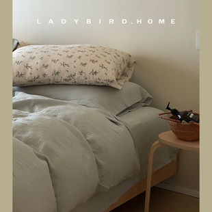 鼠尾草绿 韩国A类纯棉三层纱四件套60支床单柔软纯色透气床上用品