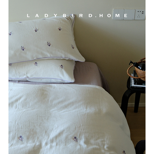 小雏菊 早秋纯棉有氧双层纱A类四件套床上用品少女心刺绣床单被套