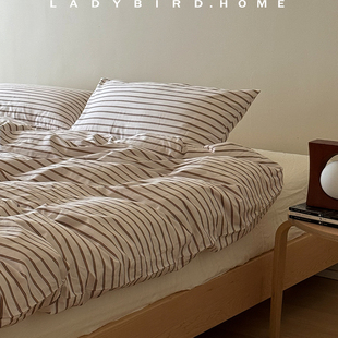 ladybird home布鲁克林公寓100支新疆长绒棉北欧条纹全棉四件套