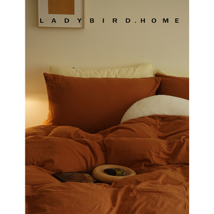 花大哥 脏橘棕色天竺棉裸睡神器 焦糖色秋冬复古全棉针织棉四件套