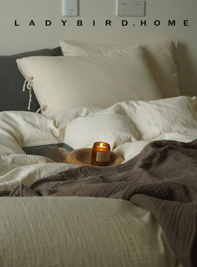 日式侘寂风天然酶洗素色纯棉加厚棉纱禅意wabisabi民宿床单四件套