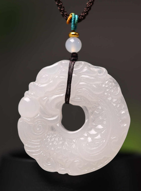 新疆羊脂白鱼化龙平安扣金丝玉