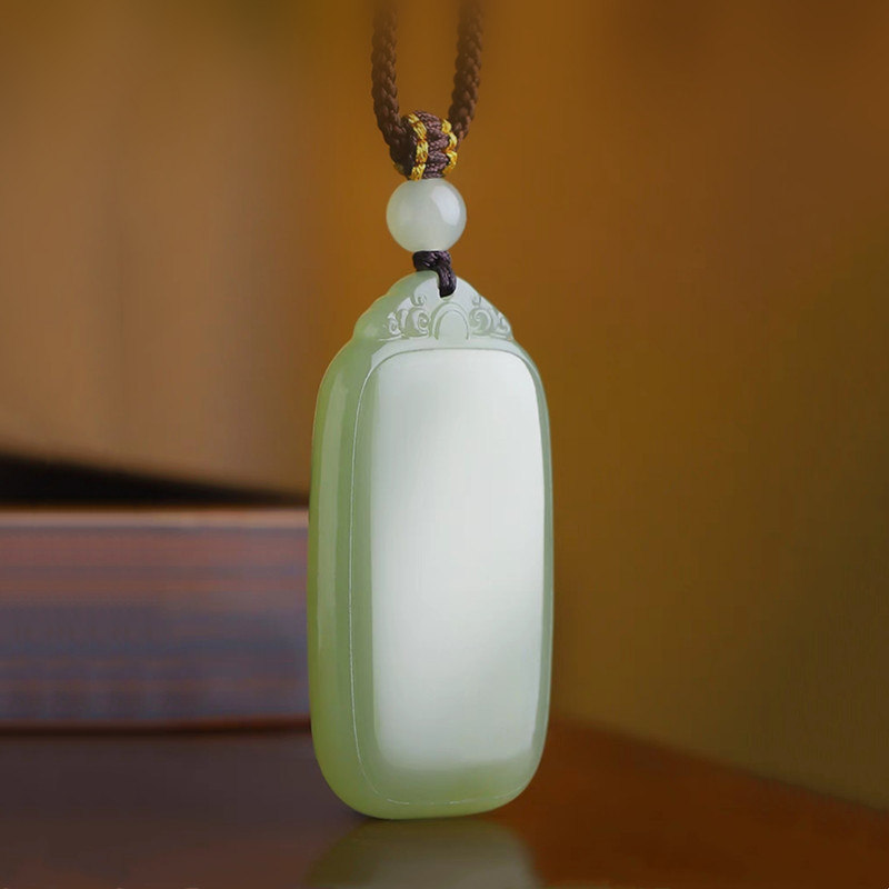 和田玉平安无事牌吊坠男女款青白玉平安牌挂件无字牌玉佩玉坠女士