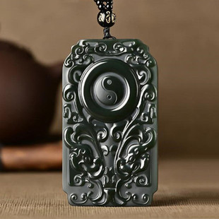 和田玉仿古兽面玉牌吊坠男女士青玉太极八卦挂件玉坠玉石玉佩项链