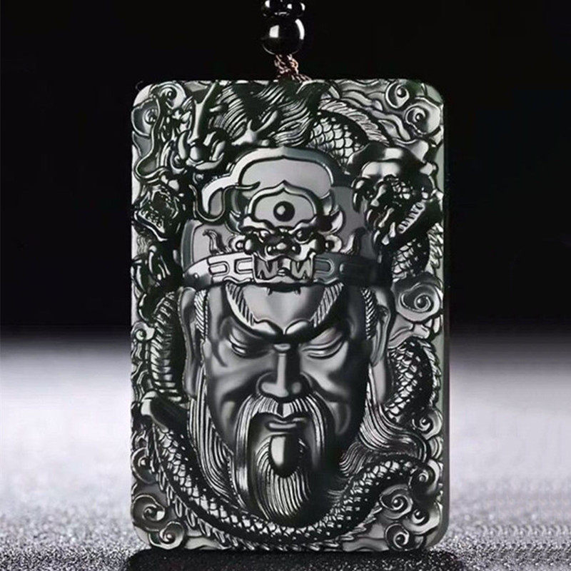 真品和田玉关公玉牌吊坠青玉盘龙关公玉挂件武财神玉佩玉坠男女款