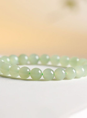 和田玉手链单圈浅青玉圆珠晴水串