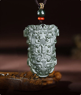 天然和田玉兽面玉牌青玉仿古兽面守护挂件玉坠玉石玉佩男女项链