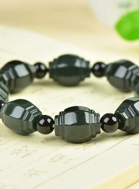 和田玉八角多棱手链青玉
