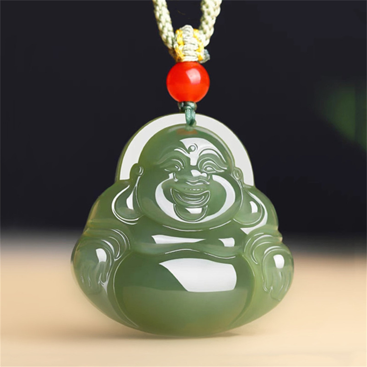 真品和田玉弥勒佛吊坠女士青白玉佛公大肚笑佛挂件佛头佛像项链女