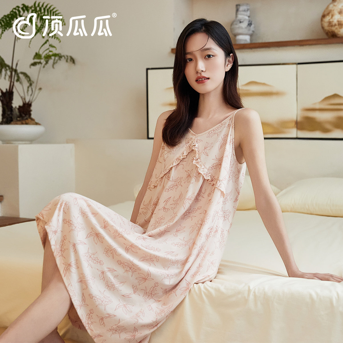 顶瓜瓜女士夏季纯棉吊带家居睡裙图片