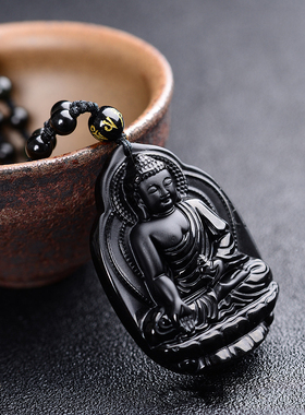 情侣黑曜石药师佛吊坠项链