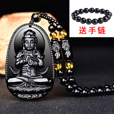黑曜石生肖本命佛吊坠项链守护神