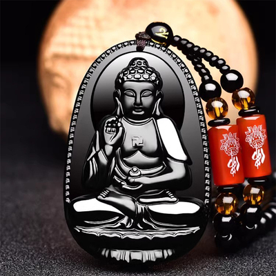 新款珠链黑曜石本命佛吊坠情侣款