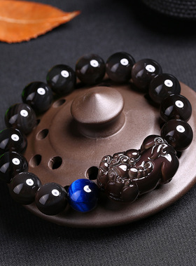 情侣黑曜石原创设计貔貅手串