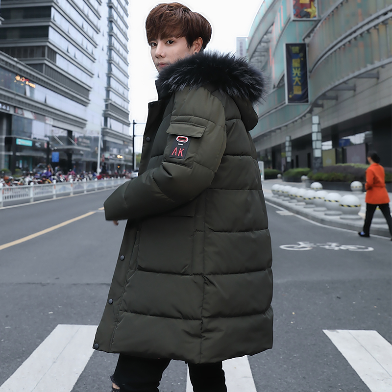 Winter men's cotton padded jacket Korean fashion middle long cotton padded jacket middle school students handsome down cotton padded jacket