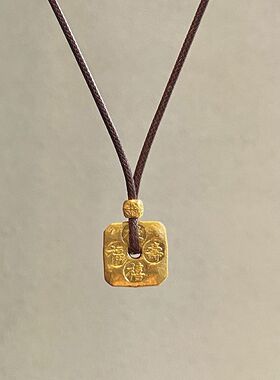 黄金色小方块福禄寿禧吊坠女2025新款金色编织项链礼物送女友