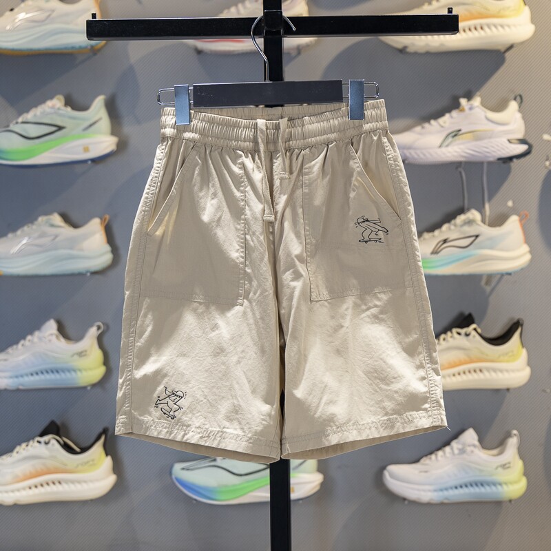 李宁童装休闲短裤2025夏季新款男大童宽松纯棉透气短裤YKSV009