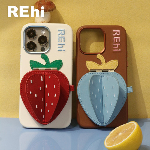 REHi「草莓电话」皮质刺绣手机壳