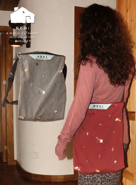 REhi 小象与小熊斜挎包 原创刺绣小动物复古洗水棉单肩包休闲手提