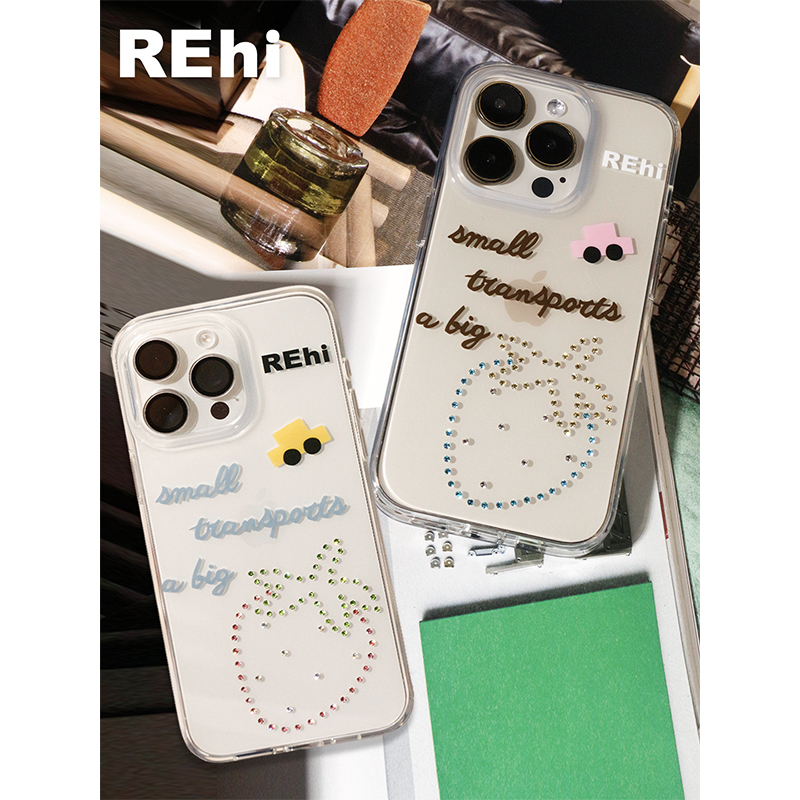 REhi 小车载大草莓手机壳 原创透明镶嵌仿钻imd壳夏日感iPhone15 ProMax