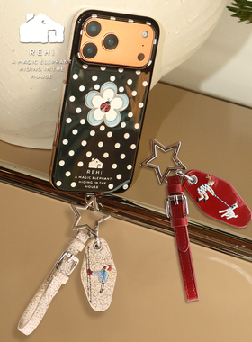 REHi「咔擦记忆」皮质刺绣手机链挂绳垫片 挂件趣味手机挂件