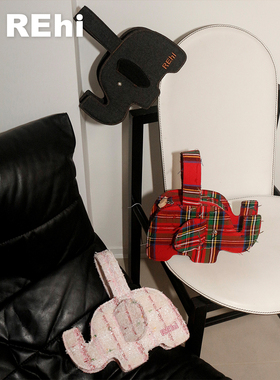 REhi 拎起一只大象手拎包 原创立体大象包牛仔编织流苏格纹手提包