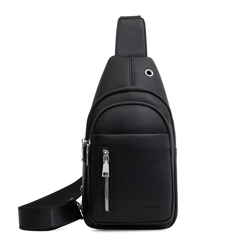 denidaishu男士胸包商务单肩斜挎包真皮质感胸前包纯色青年软皮包