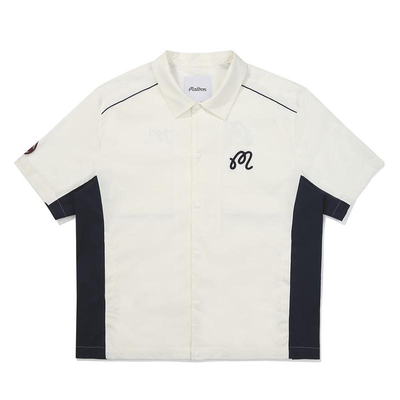 代购MALBON GOLF男士短袖衬衫透气轻便速干舒适白色尼龙材质
